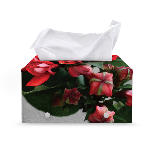 Bouvardia Flower Print Leather Tissue Box Cover
