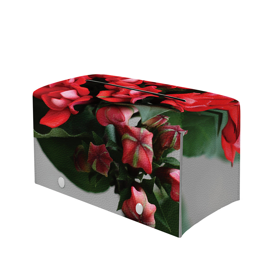 Bouvardia Flower Print Leather Tissue Box Cover