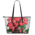 Bouvardia Flower Print Leather Tote Bag With Zipper