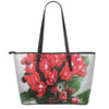 Bouvardia Flower Print Leather Tote Bag