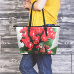 Bouvardia Flower Print Leather Tote Bag