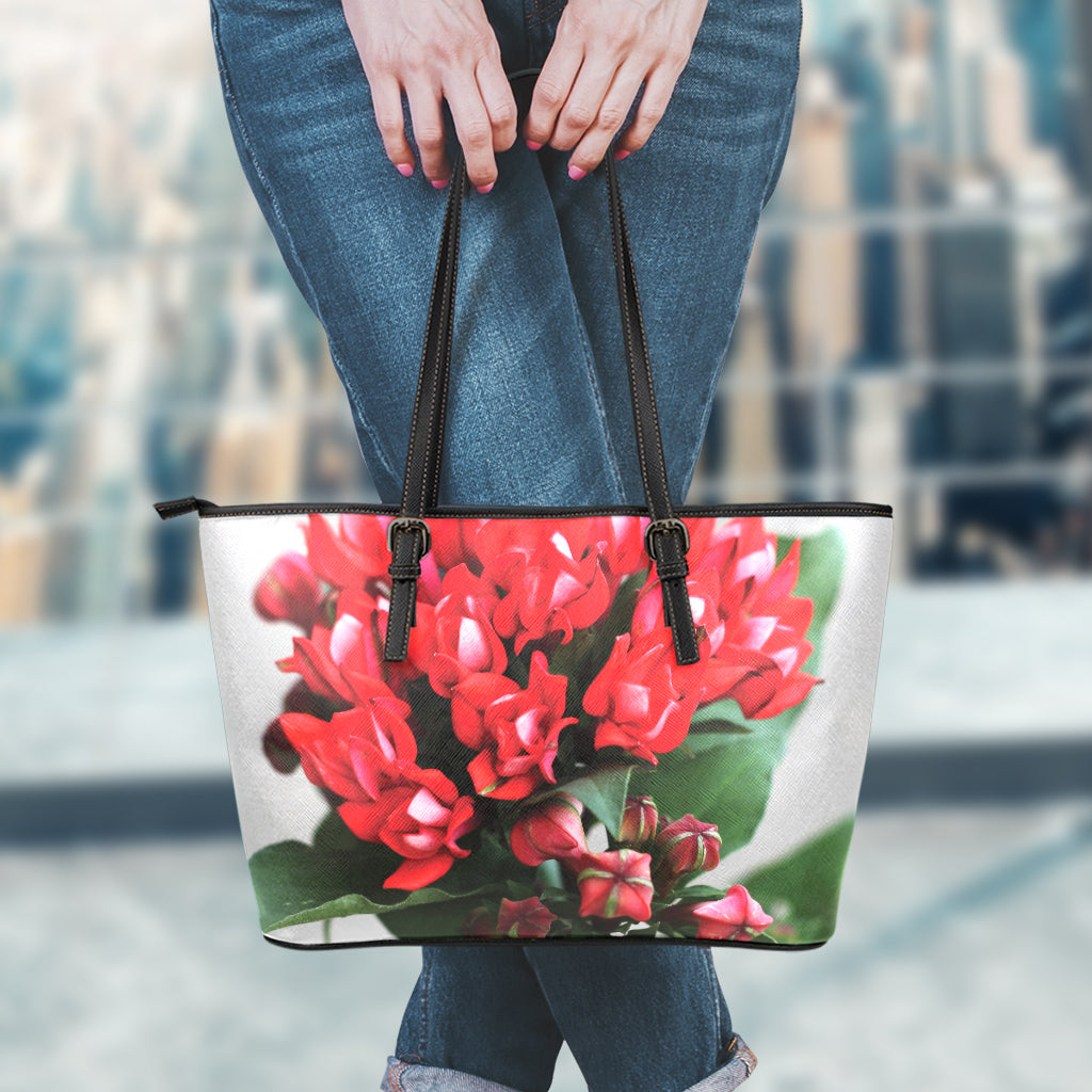 Bouvardia Flower Print Leather Tote Bag