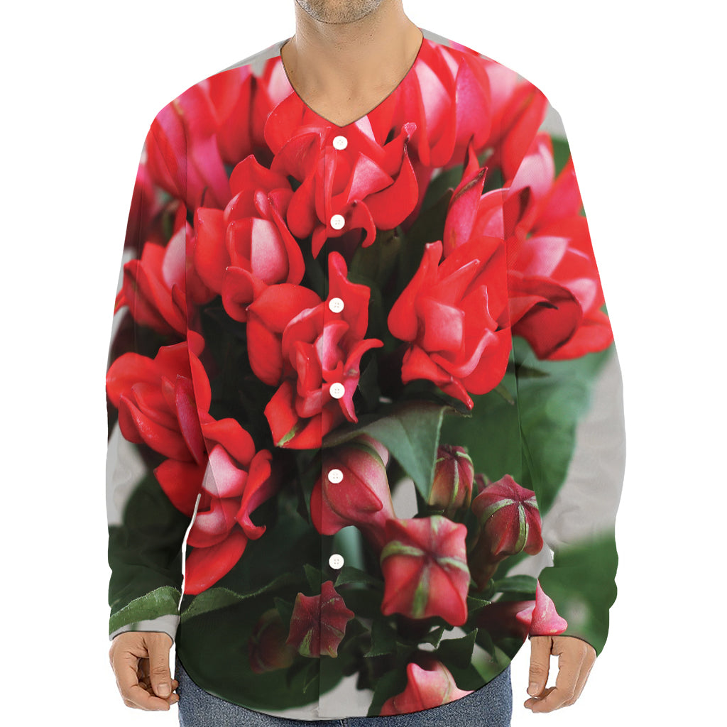 Bouvardia Flower Print Long Sleeve Baseball Jersey