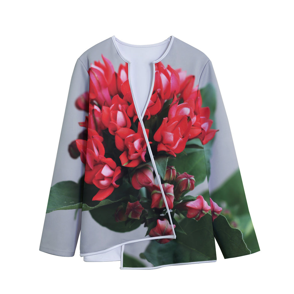 Bouvardia Flower Print Long Sleeve Short Coat