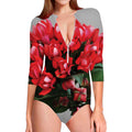 Bouvardia Flower Print Long Sleeve Swimsuit