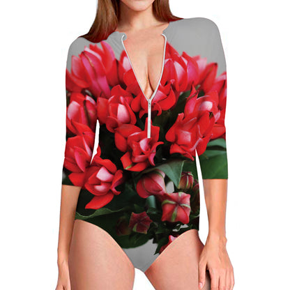 Bouvardia Flower Print Long Sleeve Swimsuit