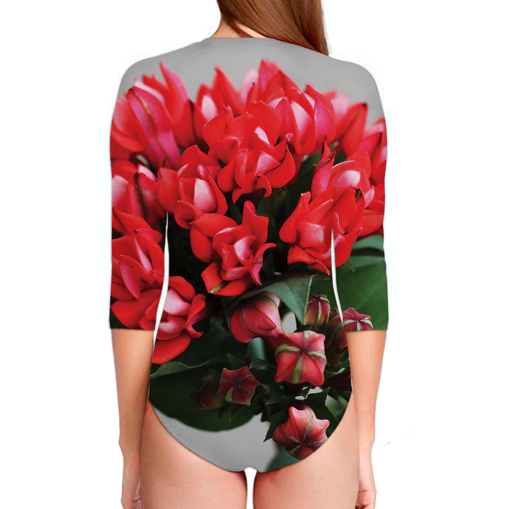 Bouvardia Flower Print Long Sleeve Swimsuit