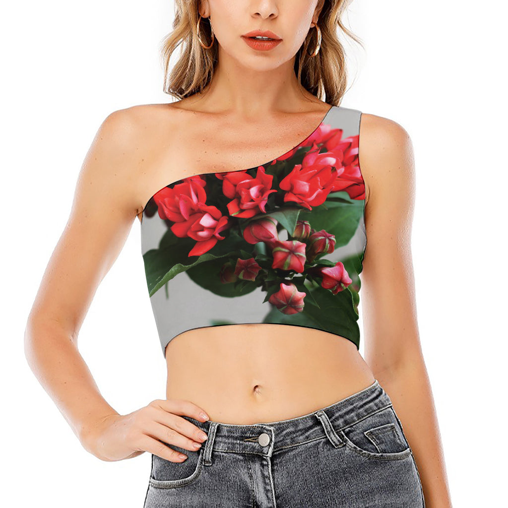 Bouvardia Flower Print One Shoulder Crop Top