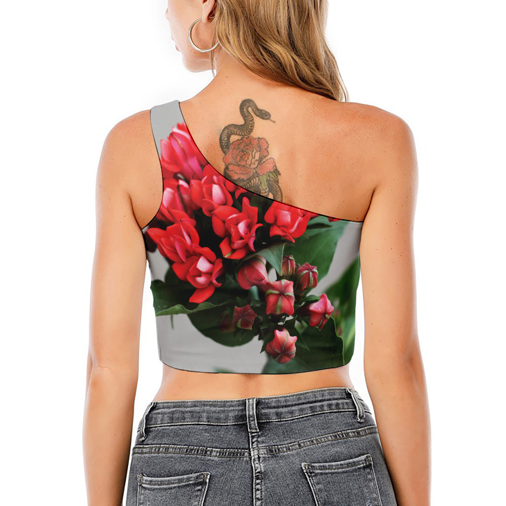 Bouvardia Flower Print One Shoulder Crop Top