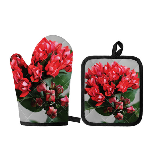 Bouvardia Flower Print Oven Mitt And Pot Holder Set