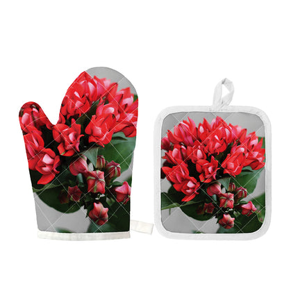 Bouvardia Flower Print Oven Mitt And Pot Holder Set