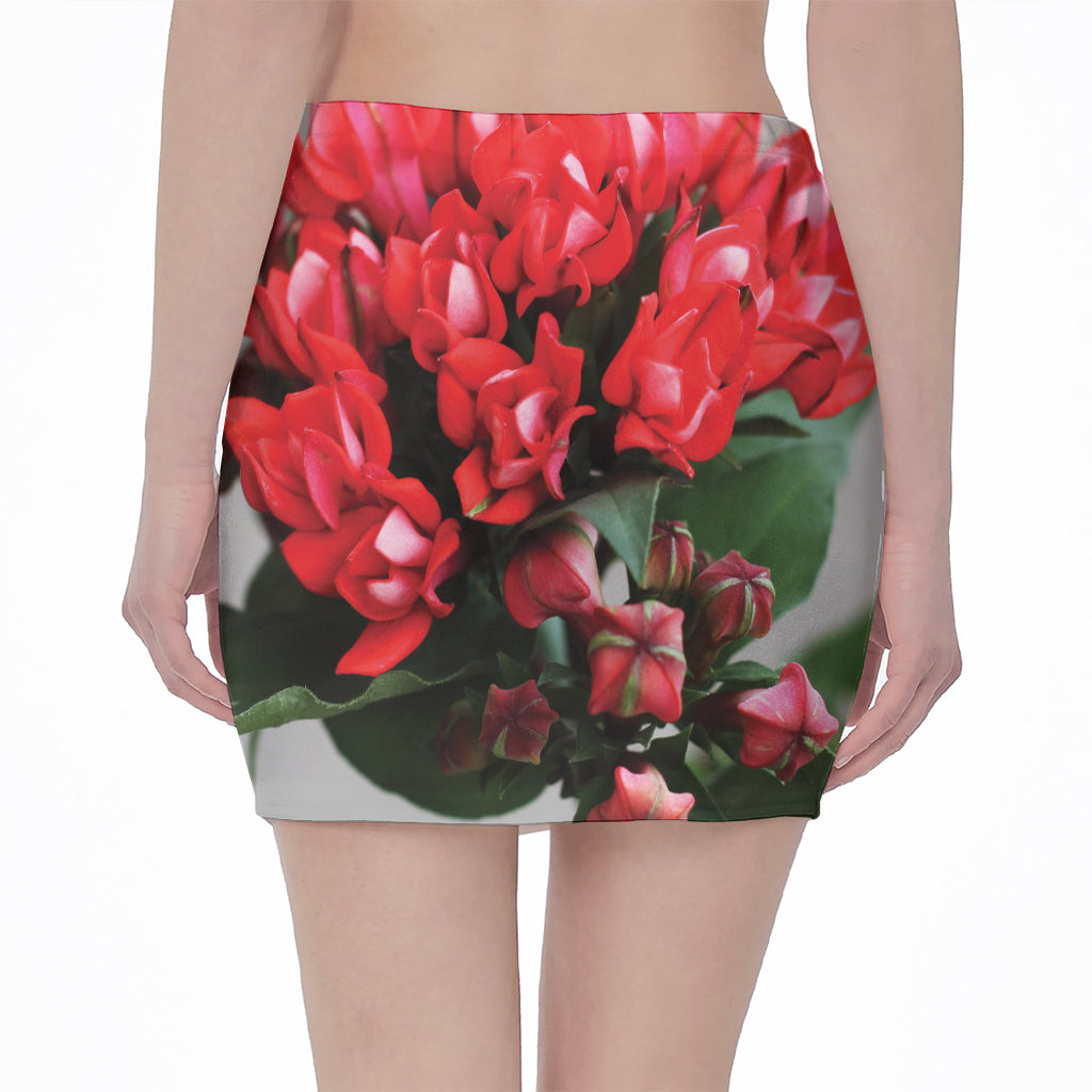 Bouvardia Flower Print Pencil Mini Skirt