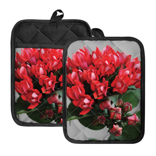 Bouvardia Flower Print Pot Holders With Pocket