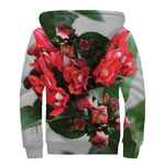 Bouvardia Flower Print Sherpa Lined Zip Up Hoodie