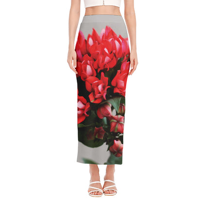 Bouvardia Flower Print Side Slit Maxi Skirt