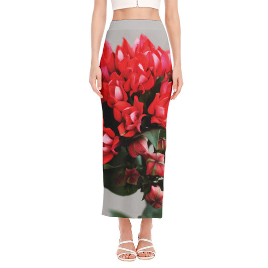 Bouvardia Flower Print Side Slit Maxi Skirt