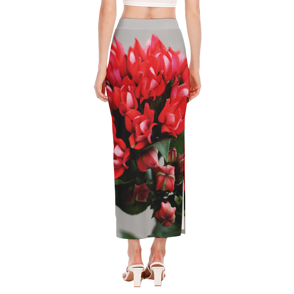 Bouvardia Flower Print Side Slit Maxi Skirt