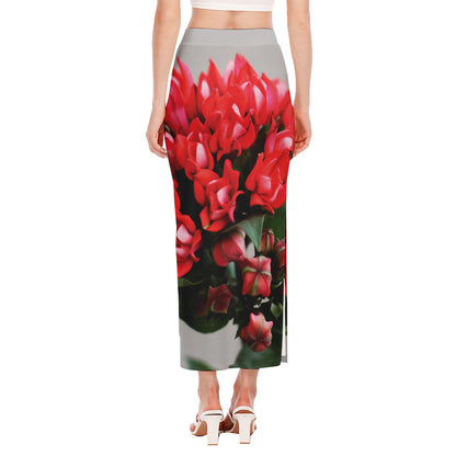Bouvardia Flower Print Side Slit Maxi Skirt