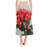 Bouvardia Flower Print Side Slit Midi Skirt