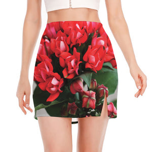 Bouvardia Flower Print Side Slit Mini Skirt