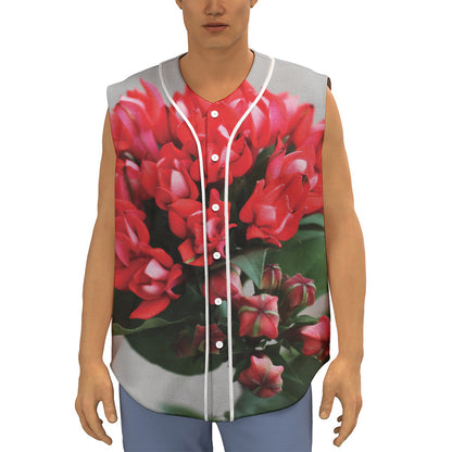 Bouvardia Flower Print Sleeveless Baseball Jersey