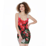 Bouvardia Flower Print Sleeveless Bodycon Dress