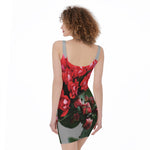 Bouvardia Flower Print Sleeveless Bodycon Dress