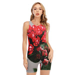 Bouvardia Flower Print Sleeveless One Piece Swimsuit