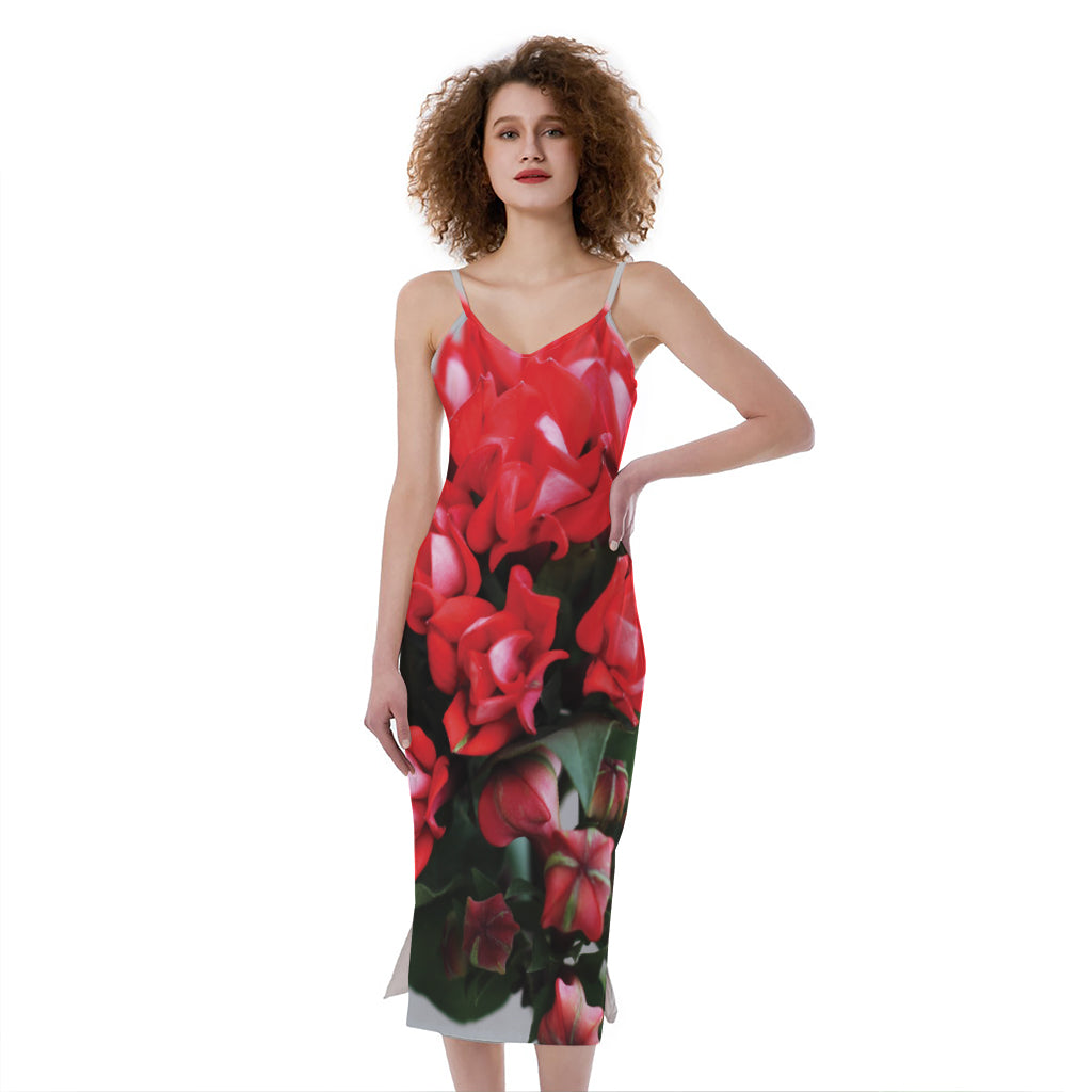 Bouvardia Flower Print Slim Fit Midi Cami Dress