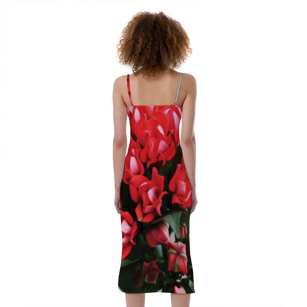 Bouvardia Flower Print Slim Fit Midi Cami Dress