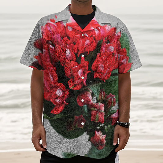Bouvardia Flower Print Textured Short Sleeve Shirt