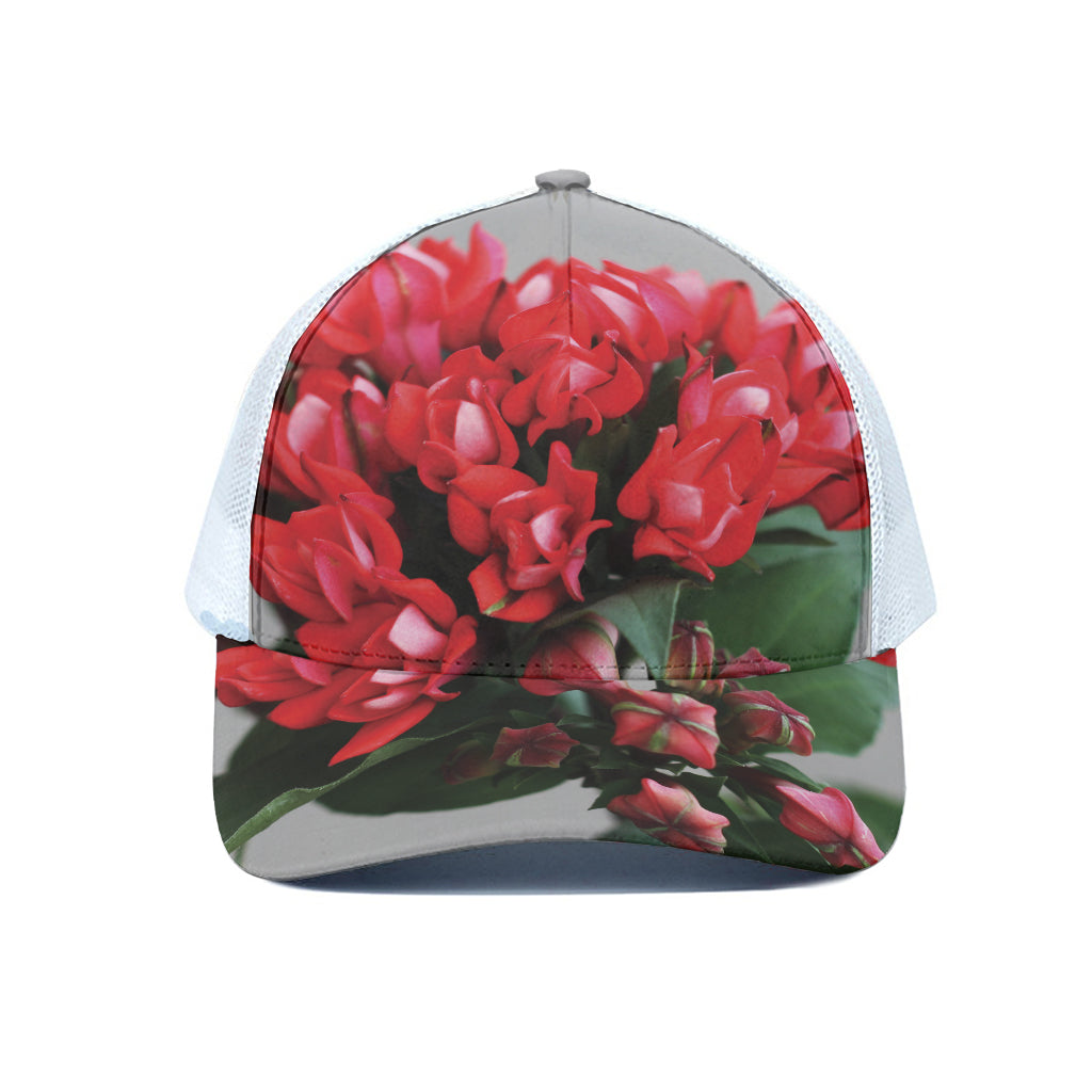Bouvardia Flower Print White Mesh Trucker Cap