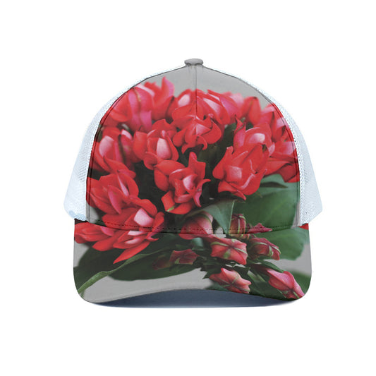 Bouvardia Flower Print White Mesh Trucker Cap