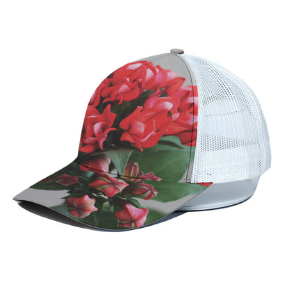 Bouvardia Flower Print White Mesh Trucker Cap