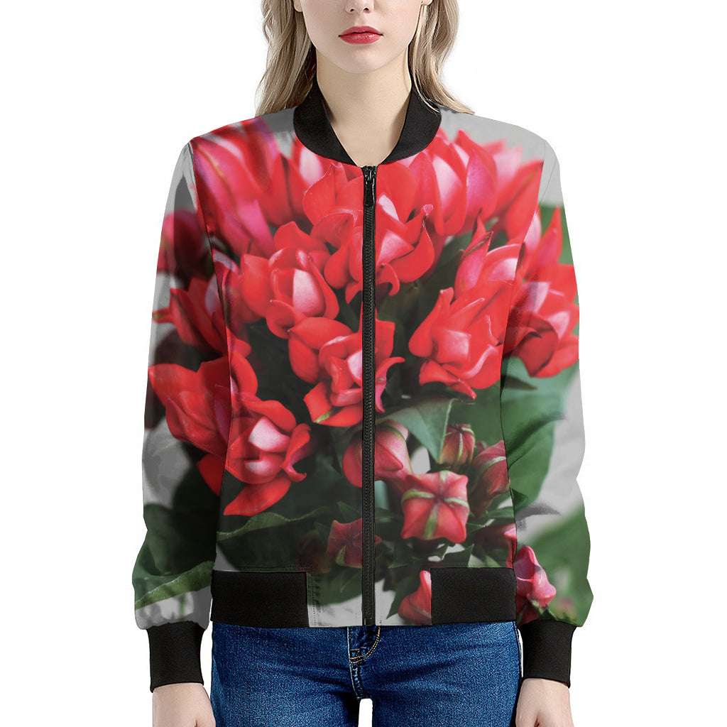 Bouvardia Flower Print Women's Bomber Jacket