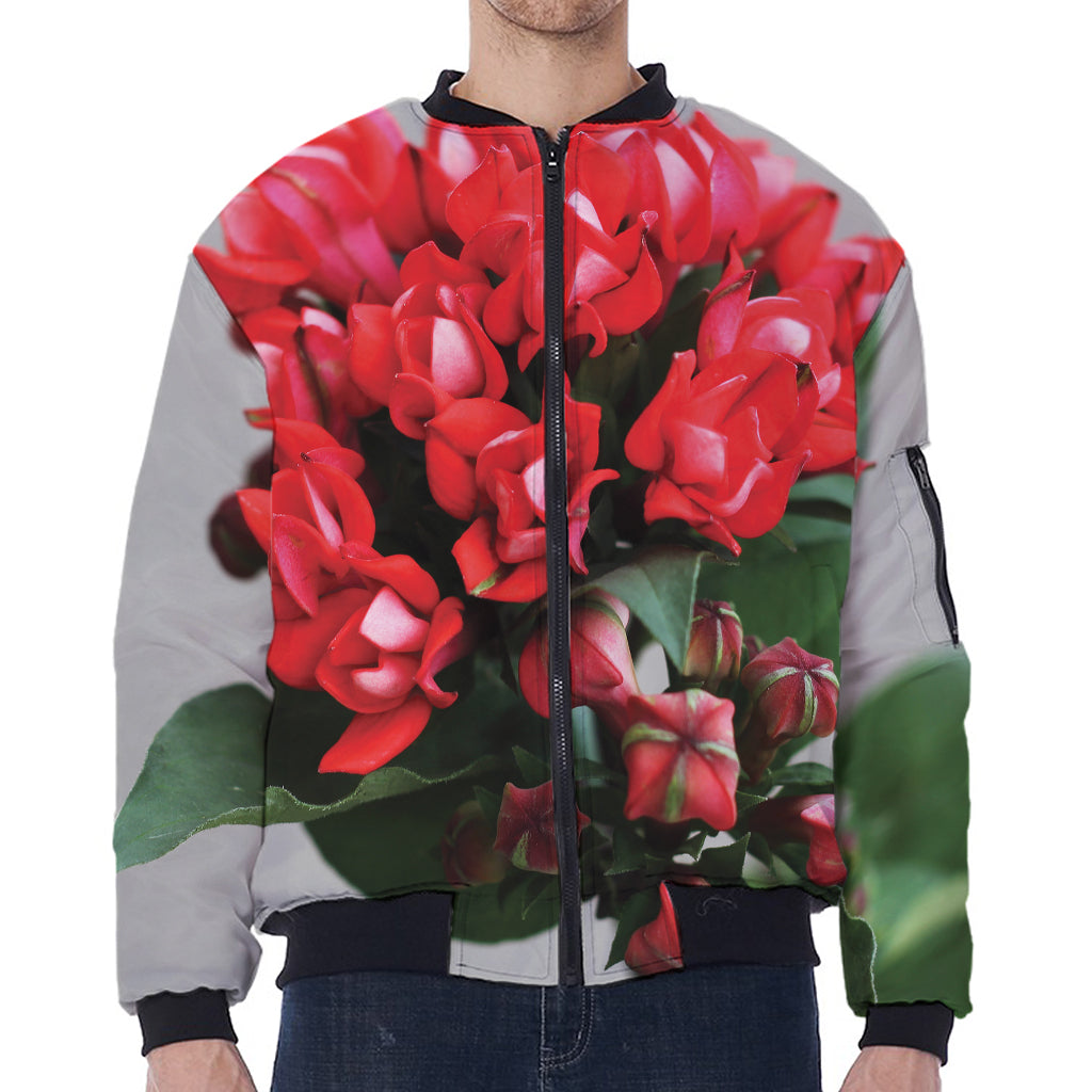 Bouvardia Flower Print Zip Sleeve Bomber Jacket