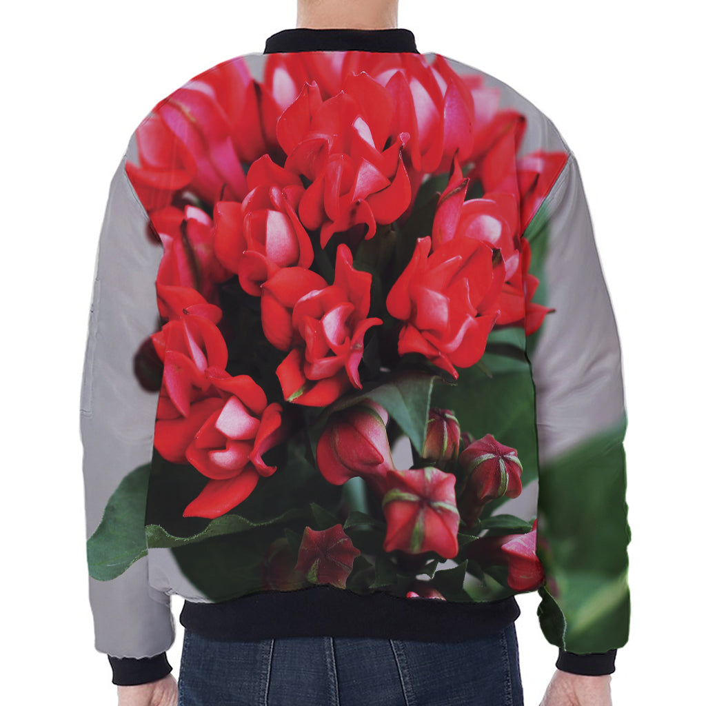 Bouvardia Flower Print Zip Sleeve Bomber Jacket