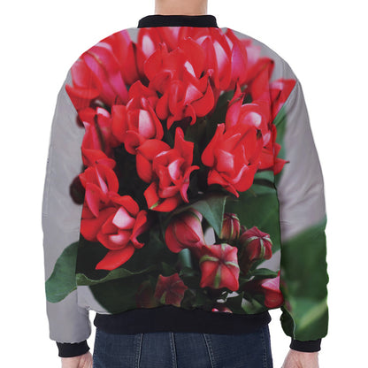 Bouvardia Flower Print Zip Sleeve Bomber Jacket