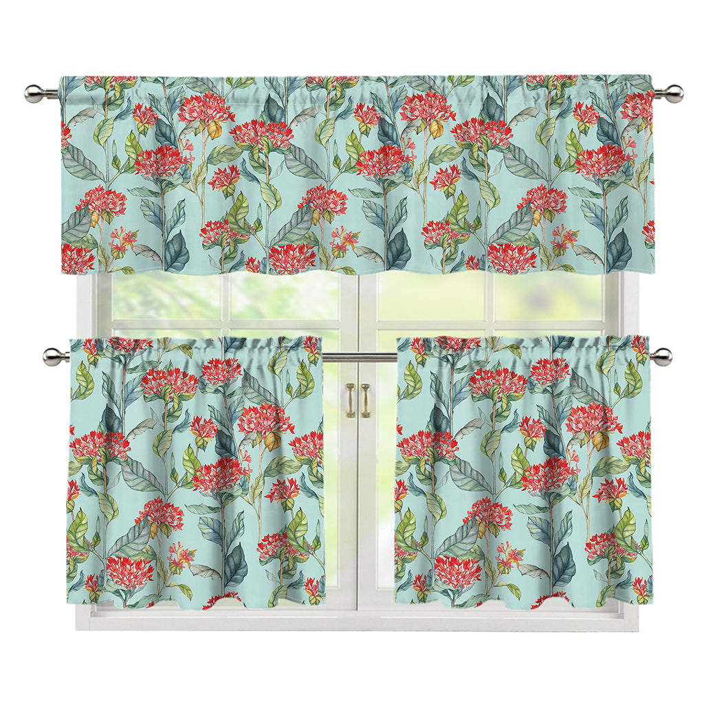 Bouvardia Pattern Print 3 Piece Kitchen Curtains