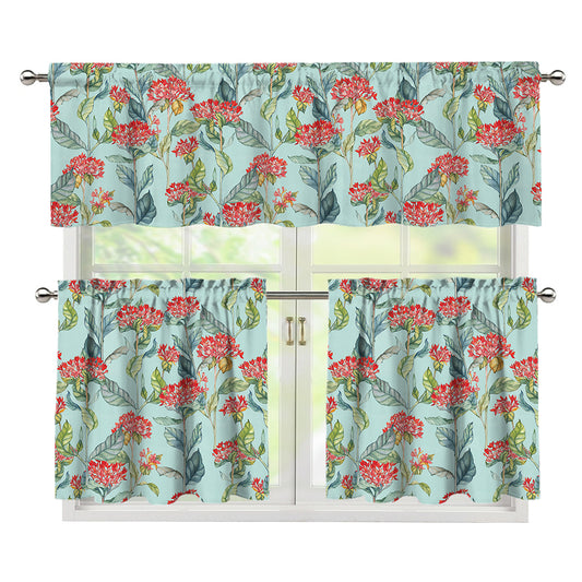 Bouvardia Pattern Print 3 Piece Kitchen Curtains