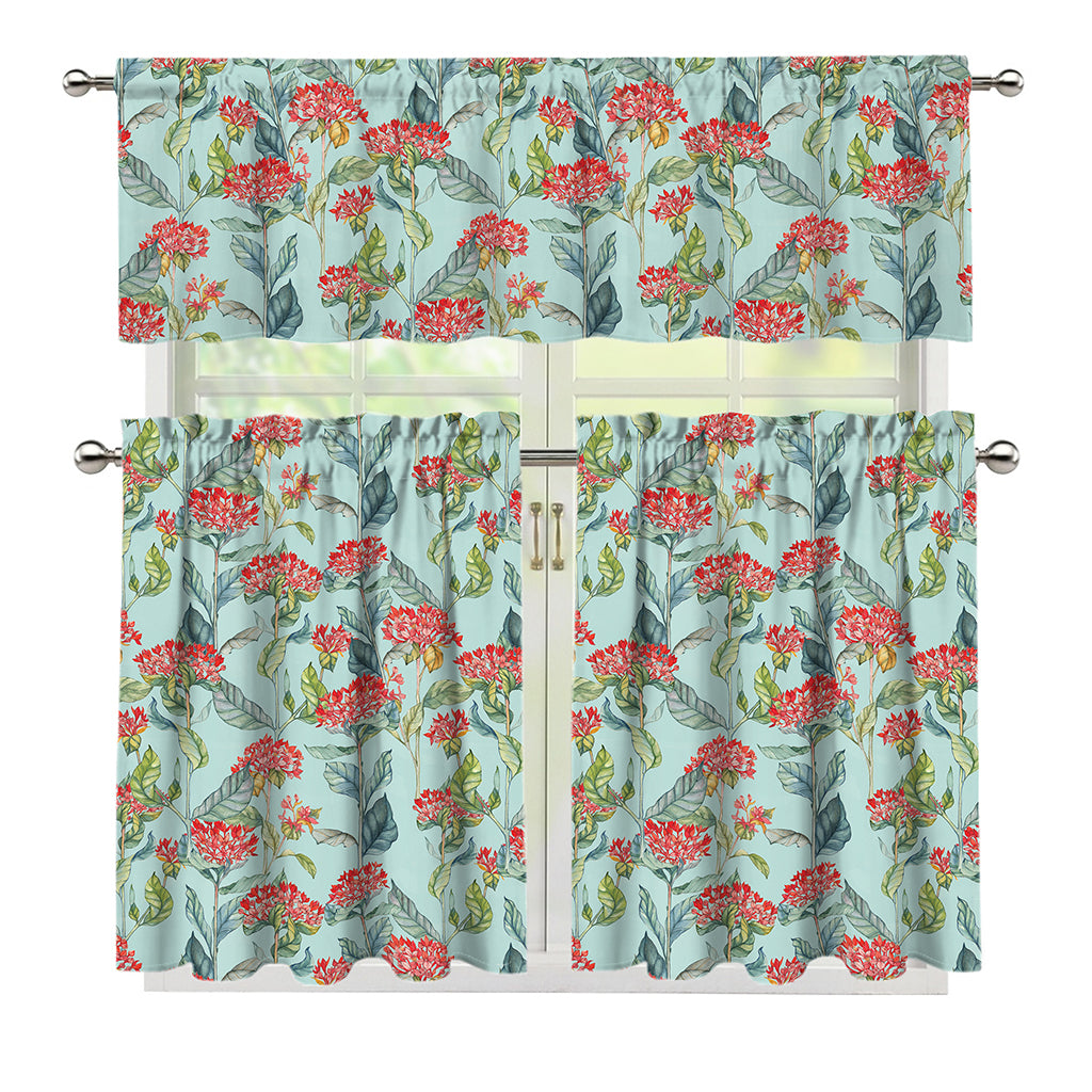 Bouvardia Pattern Print 3 Piece Kitchen Curtains