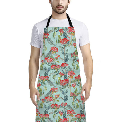 Bouvardia Pattern Print Bib Apron With Pocket