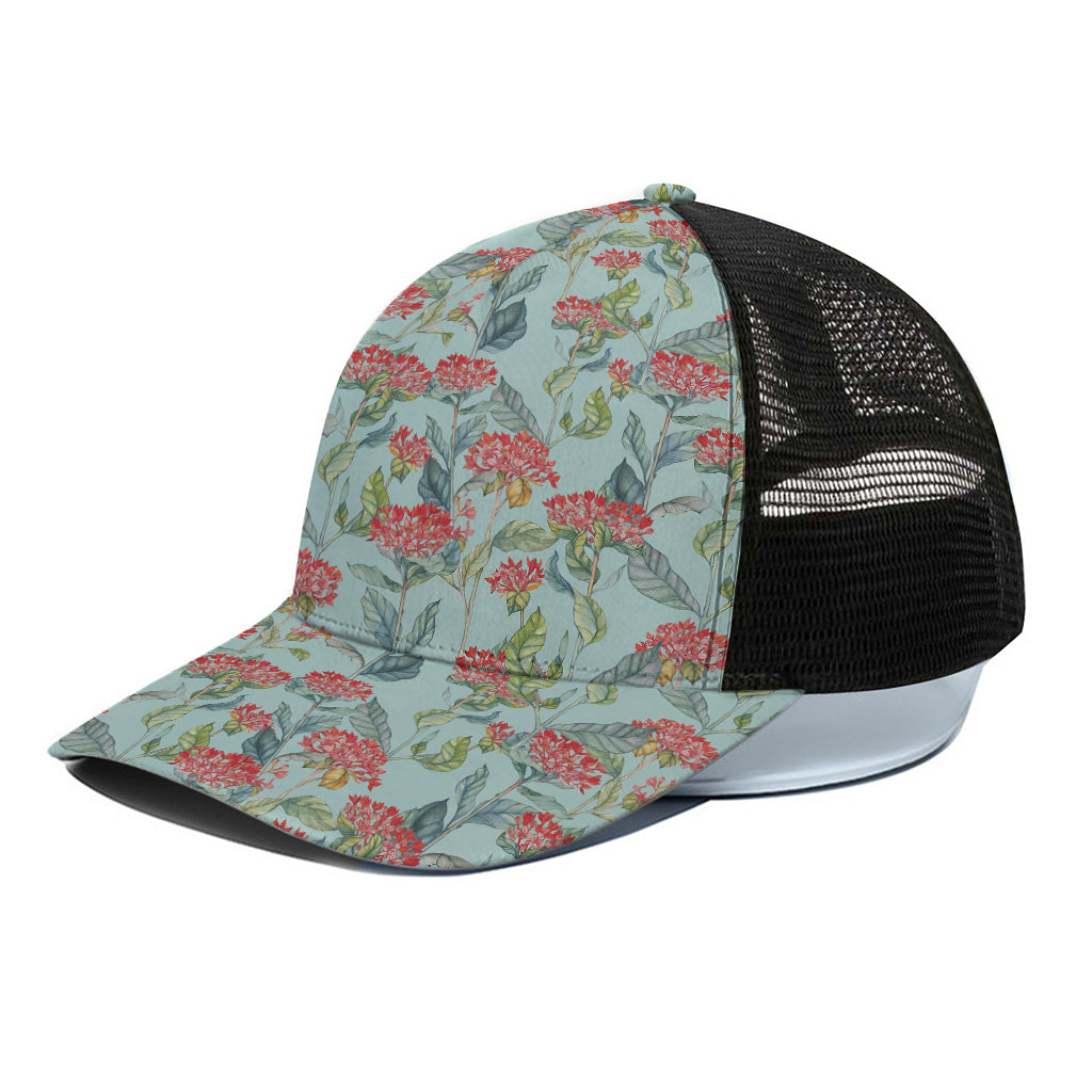 Bouvardia Pattern Print Black Mesh Trucker Cap