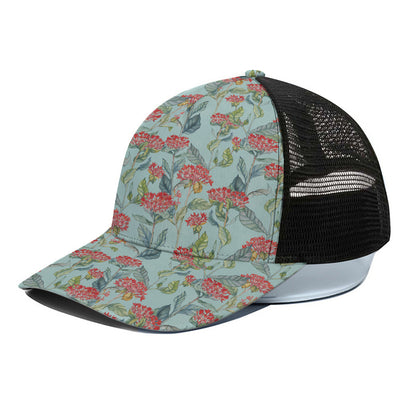 Bouvardia Pattern Print Black Mesh Trucker Cap
