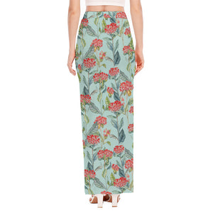 Bouvardia Pattern Print High Slit Maxi Skirt