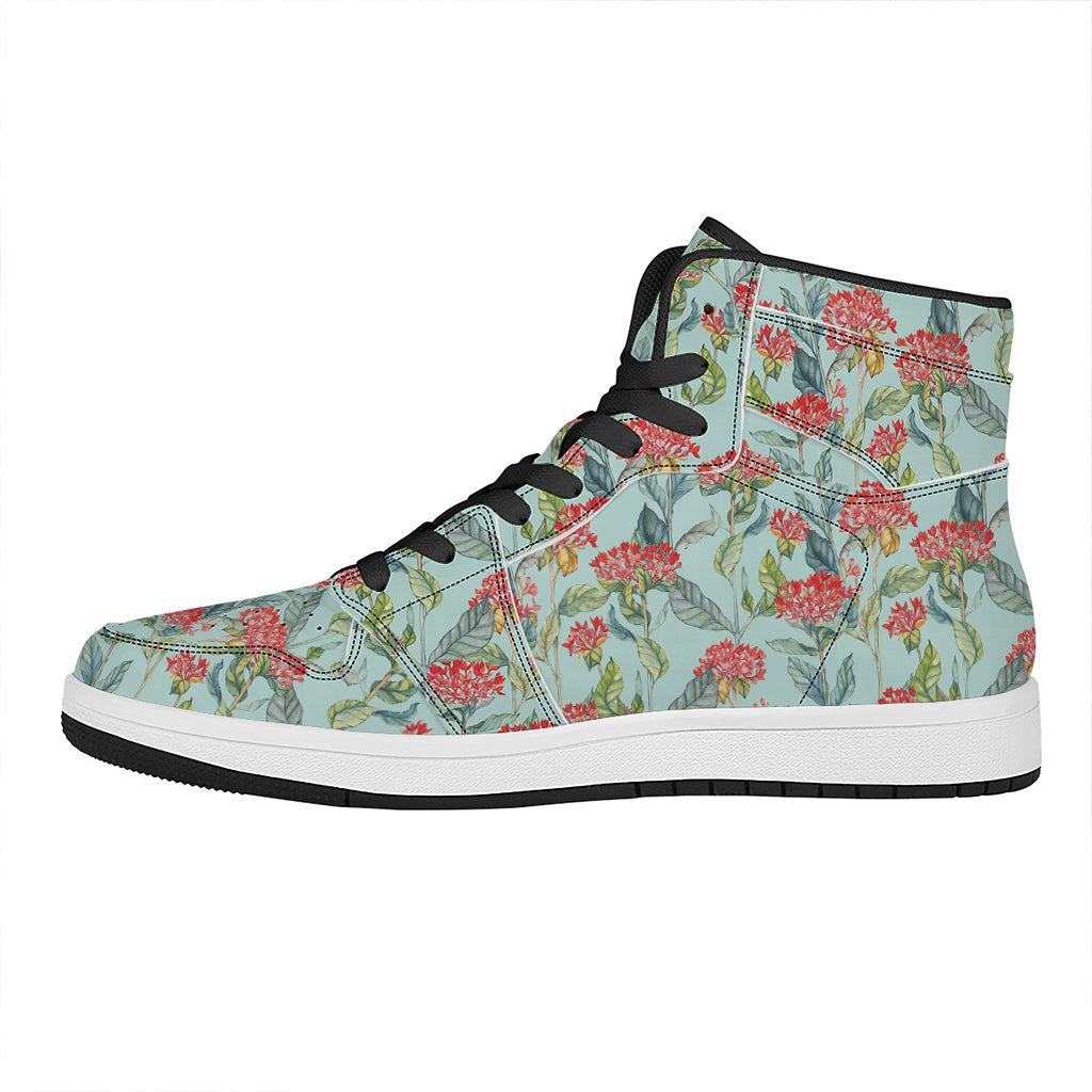 Bouvardia Pattern Print High Top Leather Sneakers