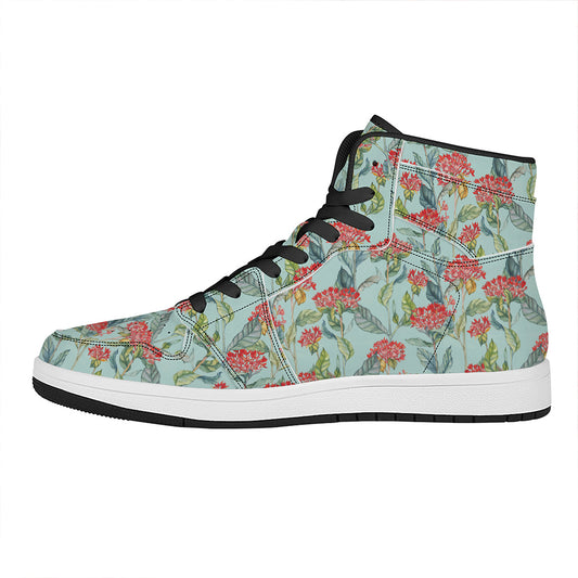 Bouvardia Pattern Print High Top Leather Sneakers