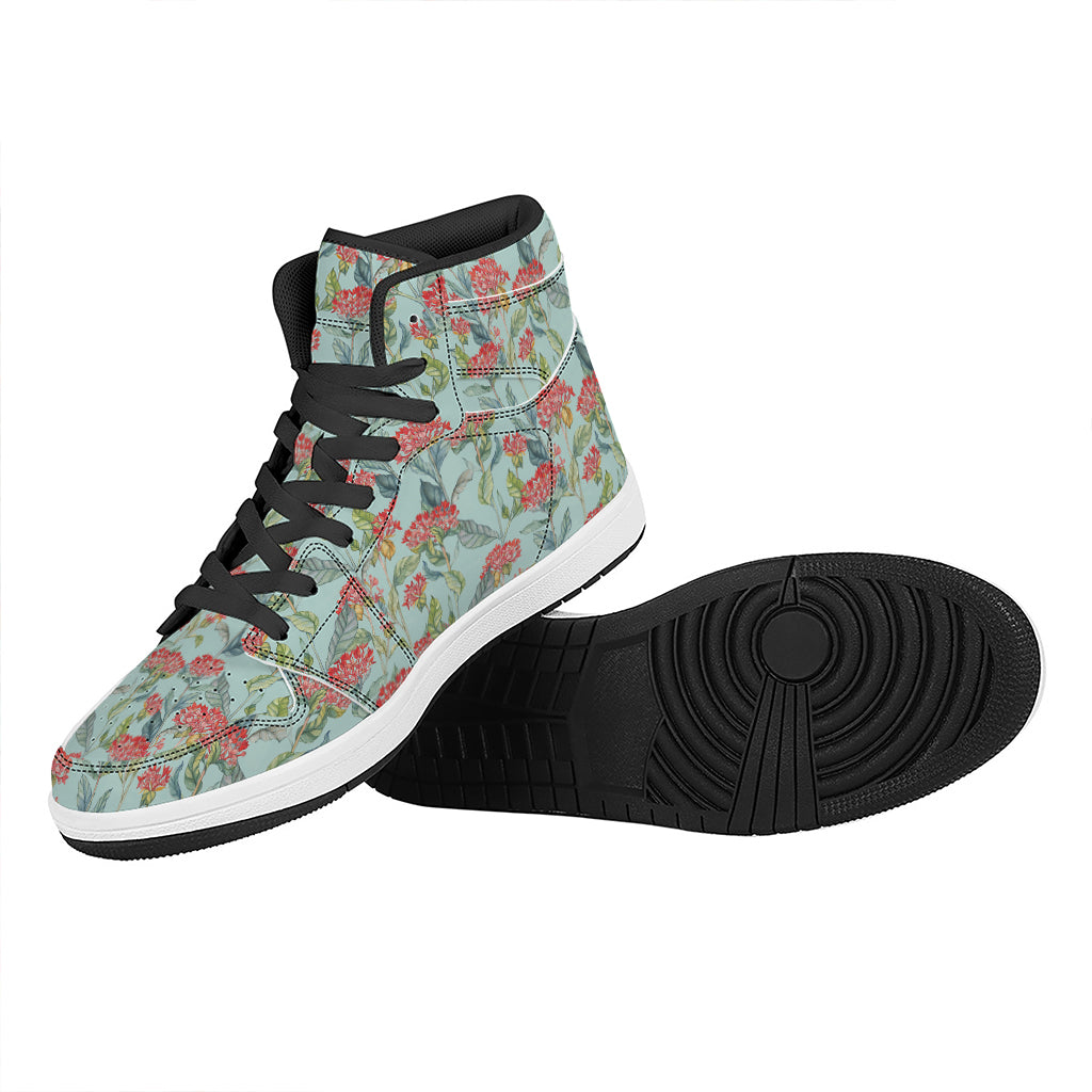 Bouvardia Pattern Print High Top Leather Sneakers
