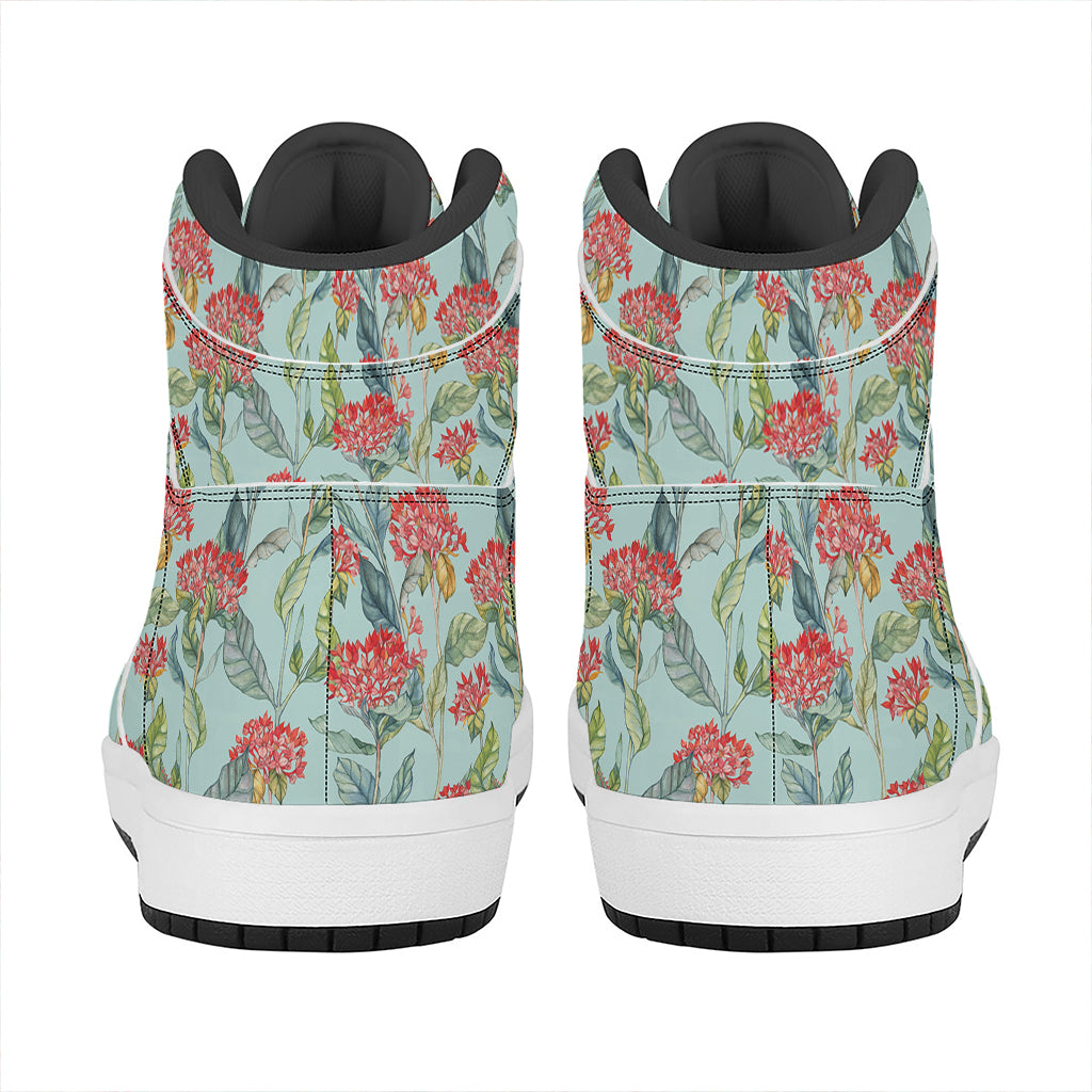 Bouvardia Pattern Print High Top Leather Sneakers