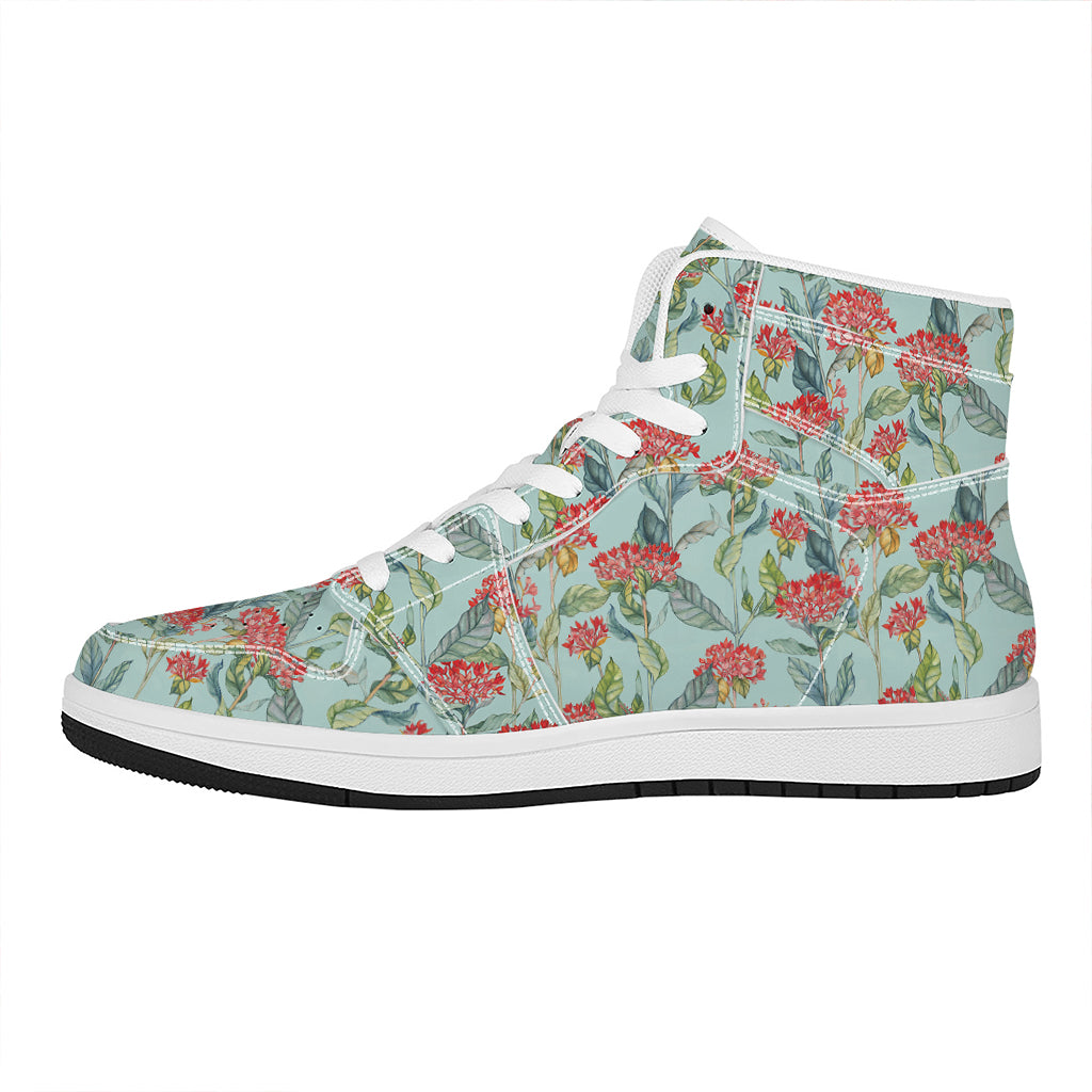 Bouvardia Pattern Print High Top Leather Sneakers
